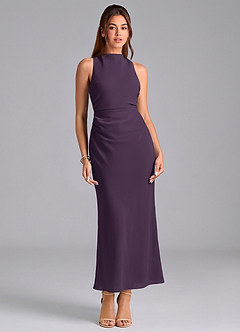 Azazie Evadne 신부 들러리 드레스 쉬스 주름진 쉬폰 발목 길이 드레스 image3