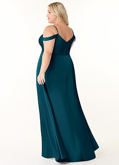 Azazie Ocean Bridesmaid Dresses Ink Blue A-Line V-Neck Pleated Stretch Satin Dress image9
