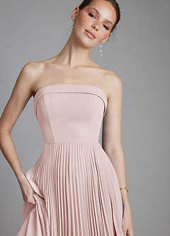 Azazie Mariana 신부 들러리 드레스 A라인 스트랩리스 쉬폰 바닥 길이 드레스 image3