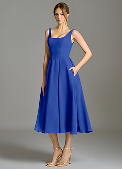 Azazie Amalie Brautjungfernkleider A-Linie Plissee Chiffon Kleid Königsblau image1
