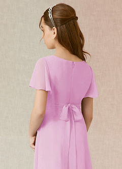 Azazie Induh Junior Candy Pink A-Line Ruched Chiffon Dress image5