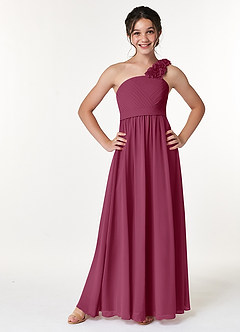 Azazie Flower Junior Mulberry A-Line Pleated Chiffon Dress image1