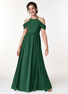 Azazie Seneca Junior Jurk van Chiffon met A-Lijn Off the Shoulder Donkergroen image3