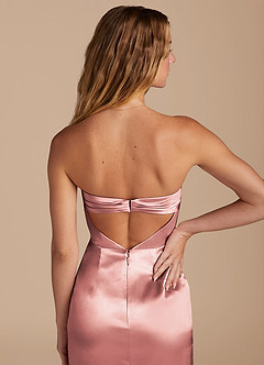 Azazie Leonis Bridesmaid Dresses Dusty Rose Mermaid Pleated Metallic Satin Convertible Dress image4