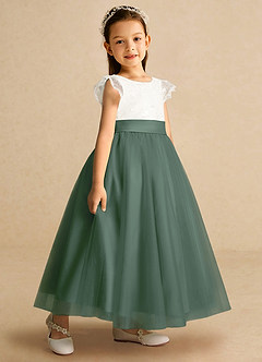 Azazie Pookie Flower Girl Dresses Eucalyptus A-Line Lace Tulle Dress image2