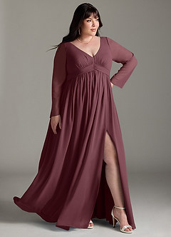 Azazie Teton Maternity Bridesmaid Dresses A-Line Long Sleeve Chiffon Floor-Length Dress image11