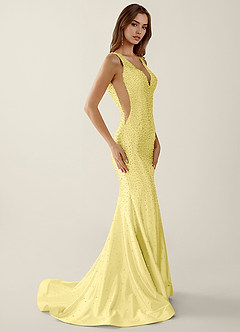 Roxana Lemon Sorbet V-neck Hot Rhinestones Corset Prom Dress image4