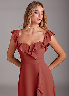 Azazie Lyra Robes de demoiselle d'honneur Robe Trapèze Convertible en Mousseline de soie Terracotta image10