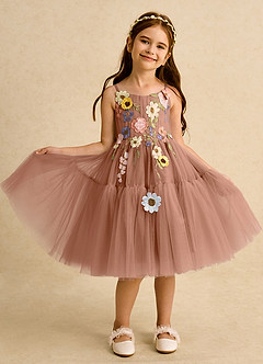 Azazie Osea Robe Demoiselle D'honneur Fillette Robe Princesse en Tulle Plissée Bronze image8