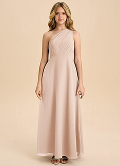 Azazie Phaedra Junior Robe Trapèze en Mousseline de soie Plissée Rose Perle image4