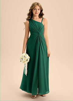Azazie Brooke Junior Emerald A-Line Side Slit Chiffon Dress image1