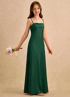 Azazie Mirabella Girls Formal Vestidos de florista Vestido Verde Escuro de Cetim elástico de Justo com Decote Coração image4
