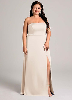 Azazie Wren Vestidos de damas de honor Vestido de Alabastro Blanco de Satén Elástico de Corte en A Convertible con Sin tirantes image11