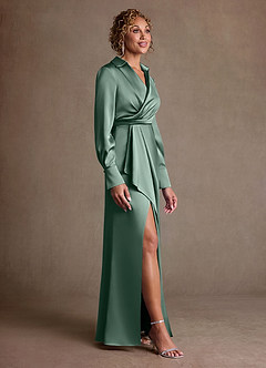 Azazie Jacinta Mère de la mariée Robes Robe Fourreau en Satin extensible Plissée Eucalyptus image4
