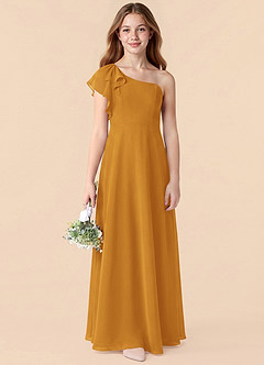 Azazie Arabella Junior Butterscotch A-Line Ruched Chiffon Dress image6