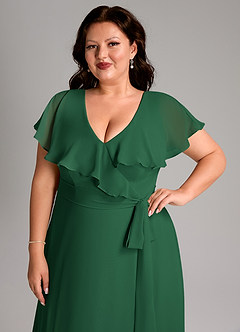 Azazie Lainey Bridesmaid Dresses Dark Green A-Line with Pockets Chiffon Dress image6