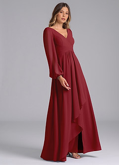 Azazie Liah Bridesmaid Dresses Pomegranate A-Line Long Sleeve Chiffon Dress image5