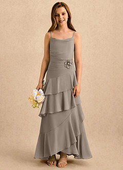 Azazie Indiah Girls Formal Blumenmädchenkleider A-Linie Gestreift Chiffon Kleid Taupe image1