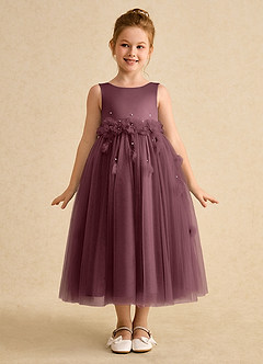 Azazie Lux Flower Girl Dresses Sangria A-Line Beaded Tulle Dress image5