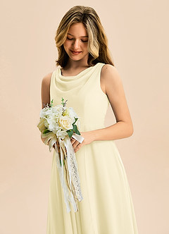 Azazie Mannie Junior Lemon Sorbet A-Line Pleated Chiffon Dress image7