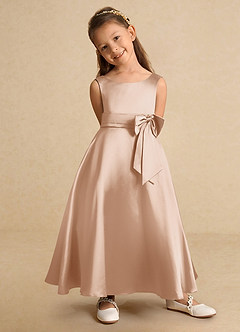 Azazie Lindy Flower Girl Dresses English Rose A-Line Pleated Matte Satin Dress image9
