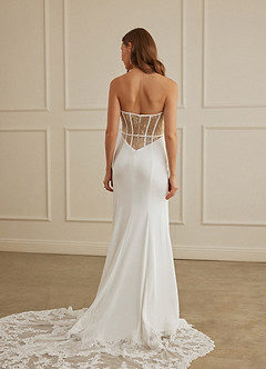 Christian Siriano Bridal for Azazie 2004 Robes de mariée Robe Fourreau en Crêpe Dos Satin Dentelle Diamant Nude image8