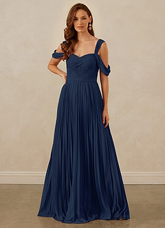 Christian Siriano Bridal for Azazie 1013 Bridesmaid Dresses Dark Navy A-Line Off the Shoulder Chiffon Dress image8