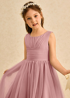 Azazie Macaron Flower Girl Dresses Dusty Rose A-Line Pleated Tulle Dress image5
