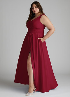 Azazie Karina Bridesmaid Dresses Burgundy A-Line Pleated Chiffon Dress image8