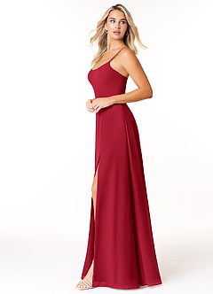 Azazie Moira Brautjungfernkleider A-Linie Schaufel Chiffon Kleid Scharlachrot image3