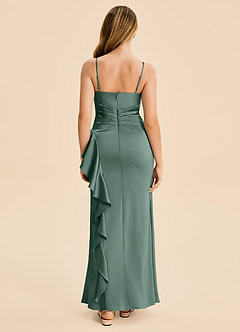 Azazie Lyla Junior Eucalyptus Mermaid Pleated Stretch Satin Dress image2