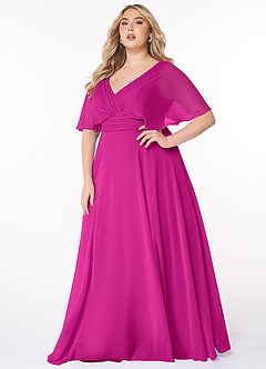 Azazie Pamela Bridesmaid Dresses Fuchsia A-Line V-Neck Pleated Chiffon Dress image1