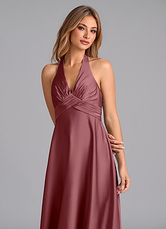 Azazie Tessie Bridesmaid Dresses Desert Rose A-Line Pleated Stretch Satin Dress image3