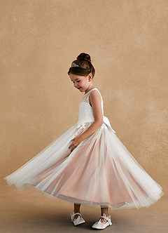 Azazie Bitsy Flower Girl Dresses Ivory Cinnamon A-Line Lace Tulle Dress image3