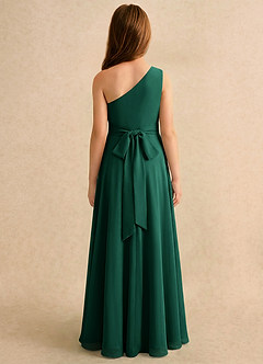 Azazie Puddles Girls Formal Robe Demoiselle D'honneur Fillette Robe Trapèze en Mousseline de soie Une épaule émeraude image2