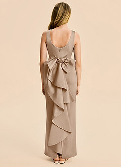 Azazie Emi Junior Taupe Sheath Bow Stretch Satin Dress image5