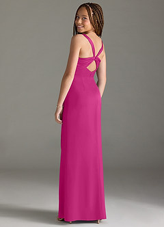 Azazie Mero Junior Fuchsia Mermaid Pleated Stretch Satin Dress image2