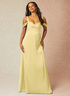 Azazie Rhea vestidos de dama de honor de maternidad Vestido de Corte En A Off The Shoulder Plisado Hasta el suelo Satén Elástico image4