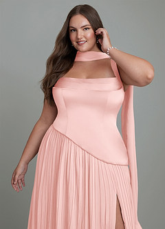 Azazie Stephanie Robes de demoiselle d'honneur Robe Trapèze en Satin extensible Plissé Rose Poudré image13