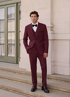 front Savile Burgundy Wool Blend Dress Pants
