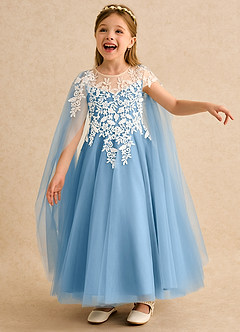 Azazie Dandelion Flower Girl Dresses Steel Blue Ball-Gown Lace Dress image1