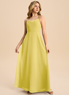 Azazie Shale Junior Canary A-Line Bow Chiffon Dress image4