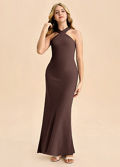 Azazie Doretta Junior Ganache Sheath Pleated Chiffon Dress image3