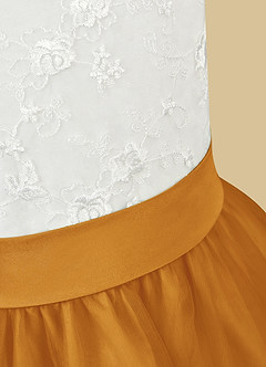Azazie Vetty Flower Girl Dresses Ivory Butterscotch A-Line Lace Tulle Dress image11