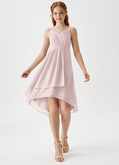 Azazie Mariam Junior Blushing Pink A-Line Pleated Chiffon Dress image1