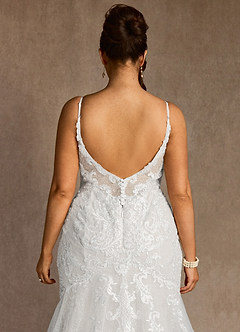 Azazie Selene Wedding Dresses Diamond White Mermaid V-Neck Lace Dress image11