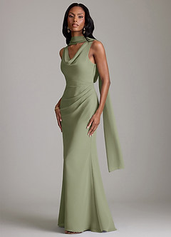 Azazie Linelle Bridesmaid Dresses Pistachio Mermaid Pleated Chiffon Dress image4