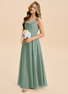 Azazie Gia Junior A-Linie Plissee Chiffon Kleid Silberner Salbei image7