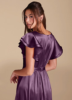 Azazie Daphne vestidos de dama de honor modestos Vestido de Corte En A Volante Hasta el suelo Satén Metálico image6