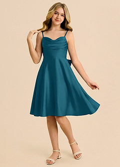 Azazie Bear Junior Ink Blue A-Line Sweetheart Neckline Stretch Satin Dress image3